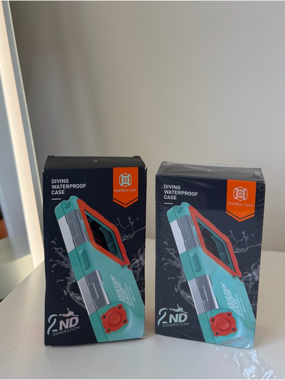teal and orange diving waterproof case